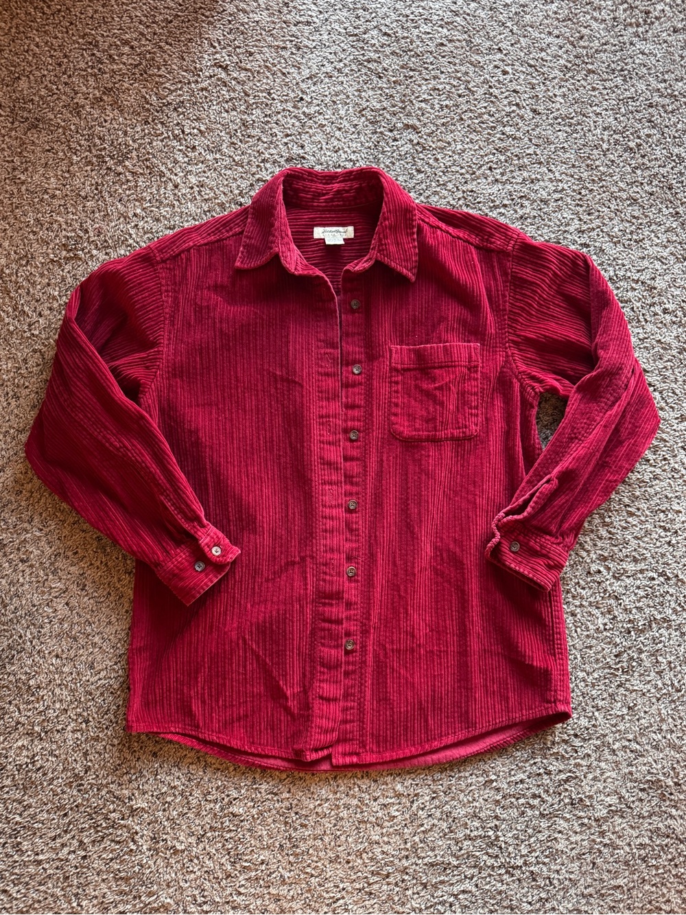 Eddie Bauer 90s Granola Fall Red Button Up Corduroy Medium Long Sleeve Shacket